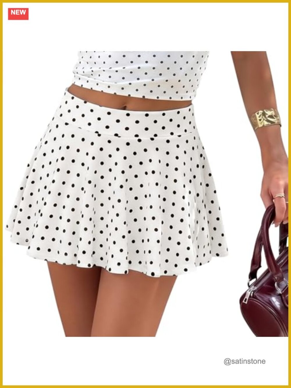 Womens Polka Dot Mini Skort with Liner Shorts High Waist Ruffle A-Line